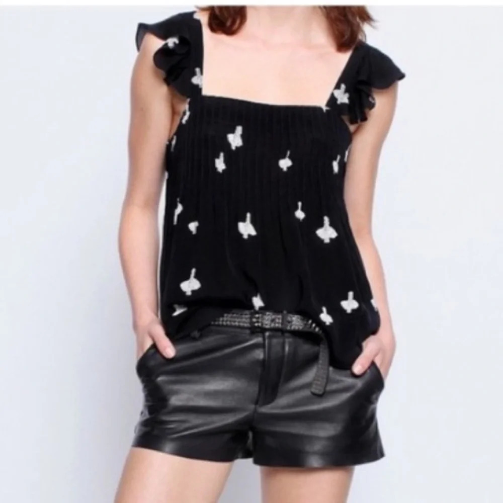 Zadig & Voltaire Black Top with White Floral Motif